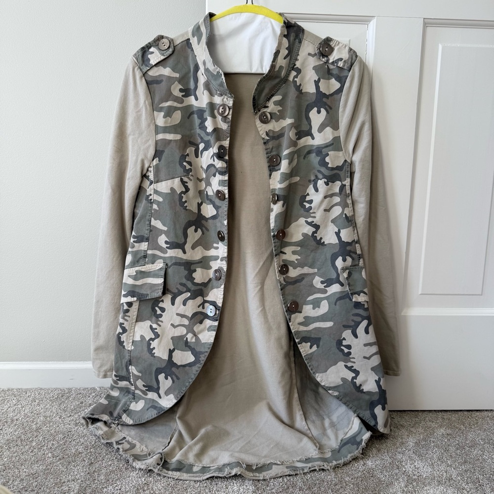 Suzy D Made In Italy Long Camo Military Jacket